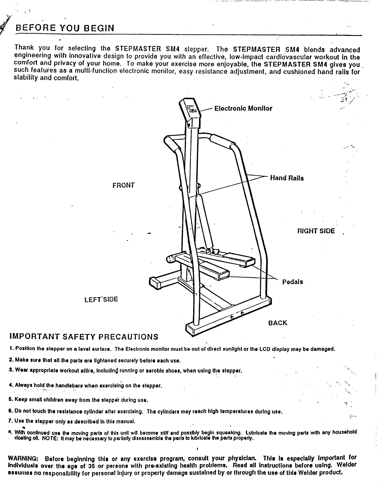 Page 3 of 10 - Weider Weider-Sm4-Stepmaster-Stepper-Sm4-Users-Manual-  Weider-sm4-stepmaster-stepper-sm4-users-manual
