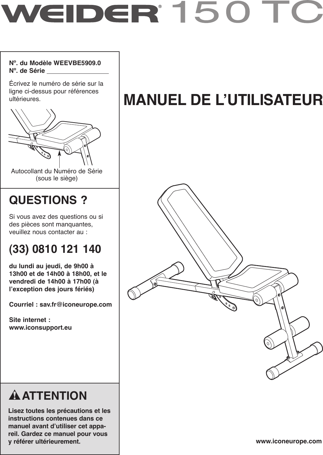 Page 1 of 12 - Weider Weider-Tc-150-Bench-Weevbe5909-Users-Manual-  Weider-tc-150-bench-weevbe5909-users-manual