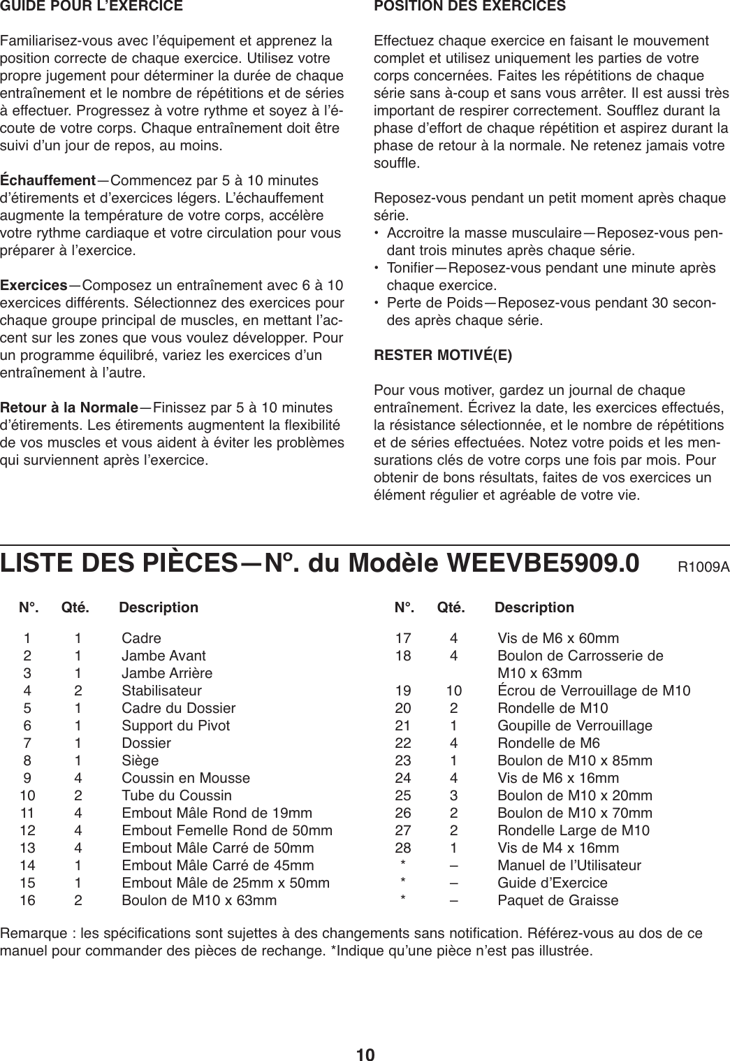 Page 10 of 12 - Weider Weider-Tc-150-Bench-Weevbe5909-Users-Manual-  Weider-tc-150-bench-weevbe5909-users-manual