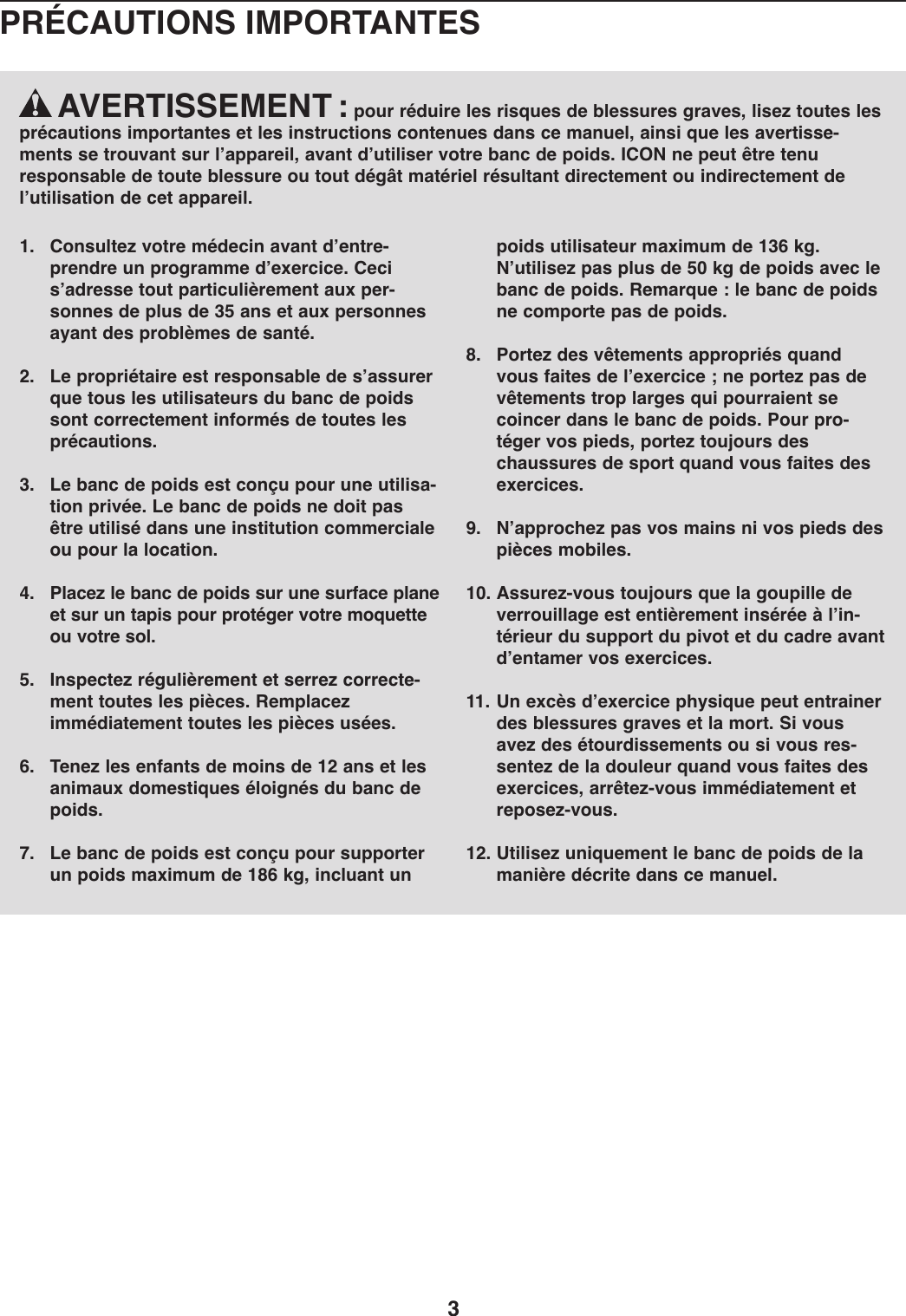 Page 3 of 12 - Weider Weider-Tc-150-Bench-Weevbe5909-Users-Manual-  Weider-tc-150-bench-weevbe5909-users-manual