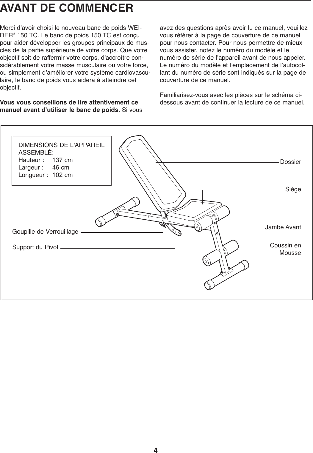 Page 4 of 12 - Weider Weider-Tc-150-Bench-Weevbe5909-Users-Manual-  Weider-tc-150-bench-weevbe5909-users-manual