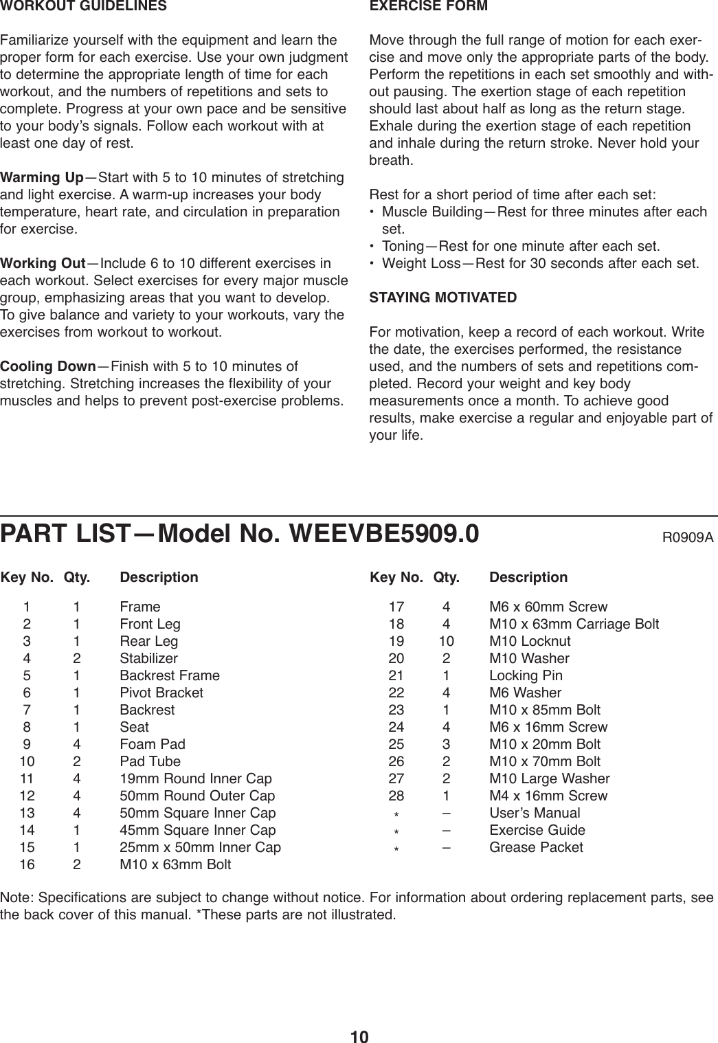 Page 10 of 12 - Weider Weider-Tc-150-Bench-Weevbe5909-Users-Manual-  Weider-tc-150-bench-weevbe5909-users-manual