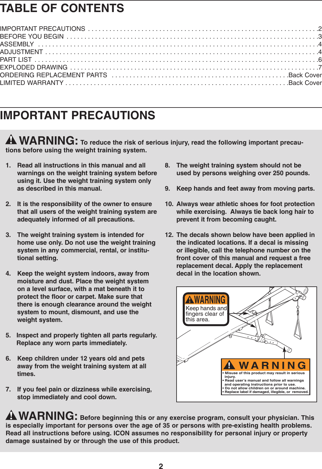 Weider Total Body Works 5000 W Dvd Bench Webe1441Dvd Users Manual