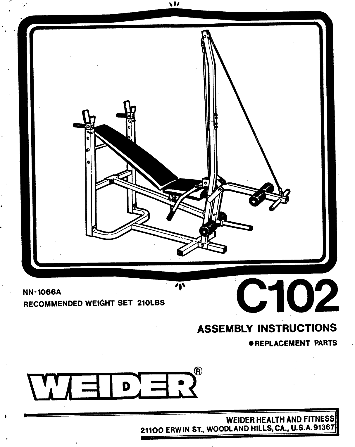 Page 1 of 5 - Weider Weider-Ultra-Bench-C102-Users-Manual- Weider-ultra-bench-c102-users-manual