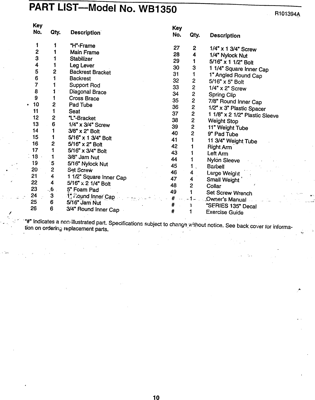 Page 10 of 12 - Weider Weider-Wb1350-Owner-S-Manual