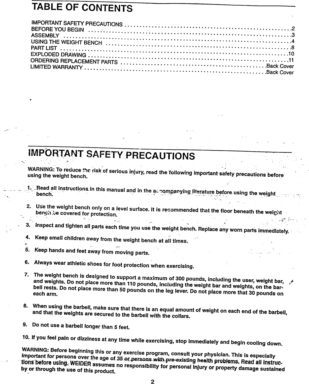 Page 2 of 12 - Weider Weider-Wb1350-Owner-S-Manual