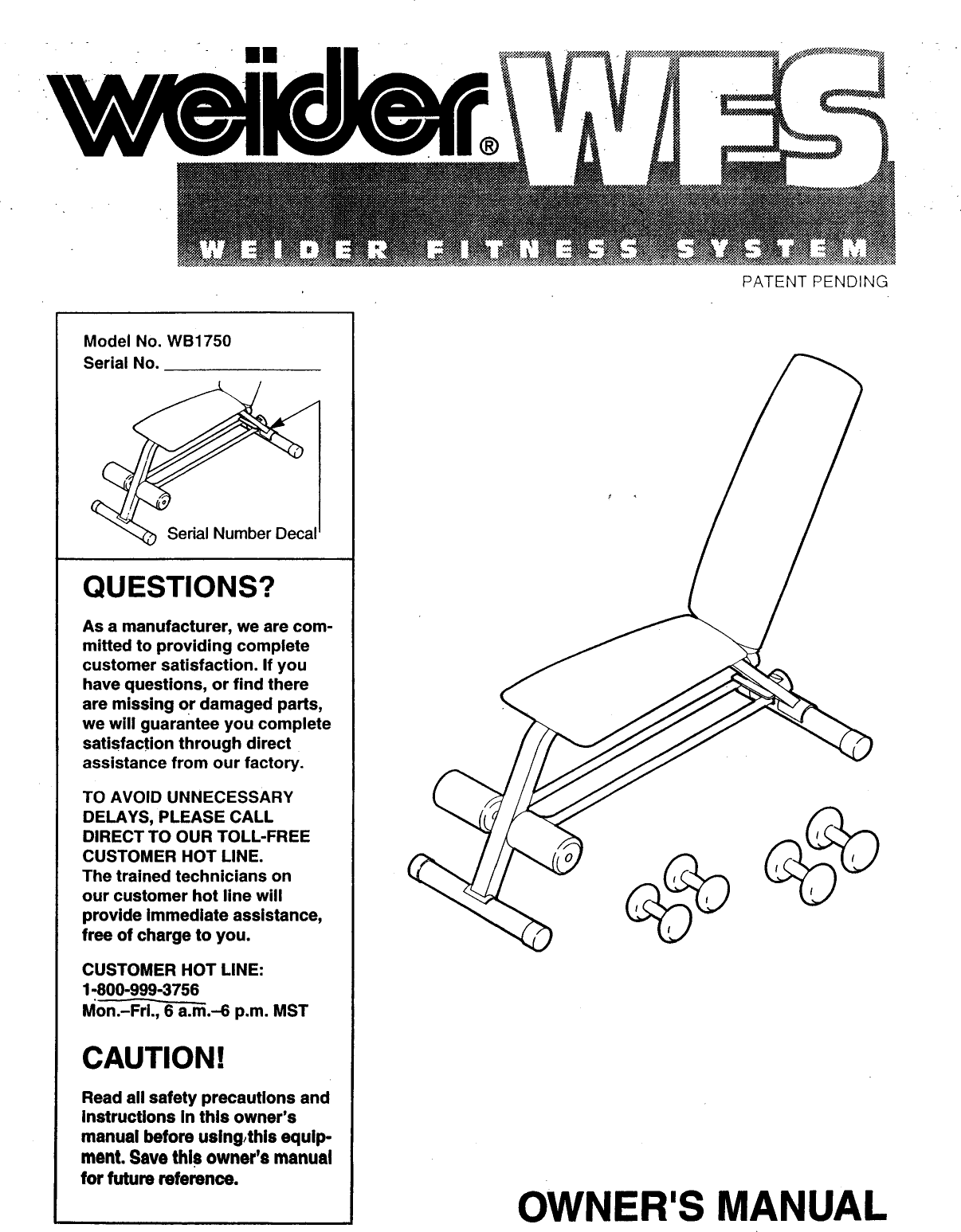Page 1 of 8 - Weider Weider-Wb1750-Owner-S-Manual