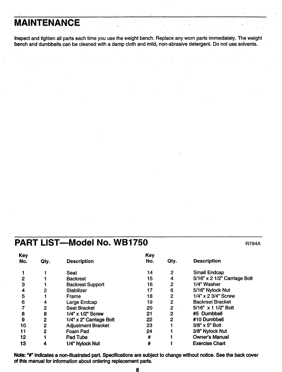 Page 6 of 8 - Weider Weider-Wb1750-Owner-S-Manual