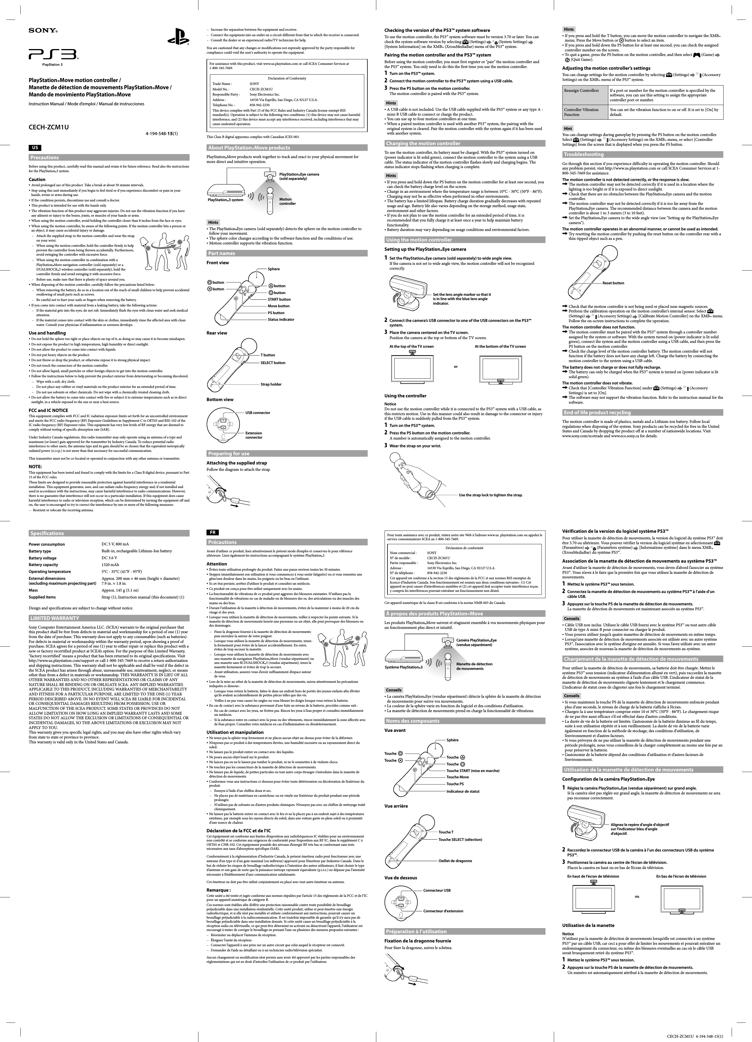 Page 1 of Weifang Goertek Electronics CECHZCMB Wireless Controller User Manual CECH ZCM1U