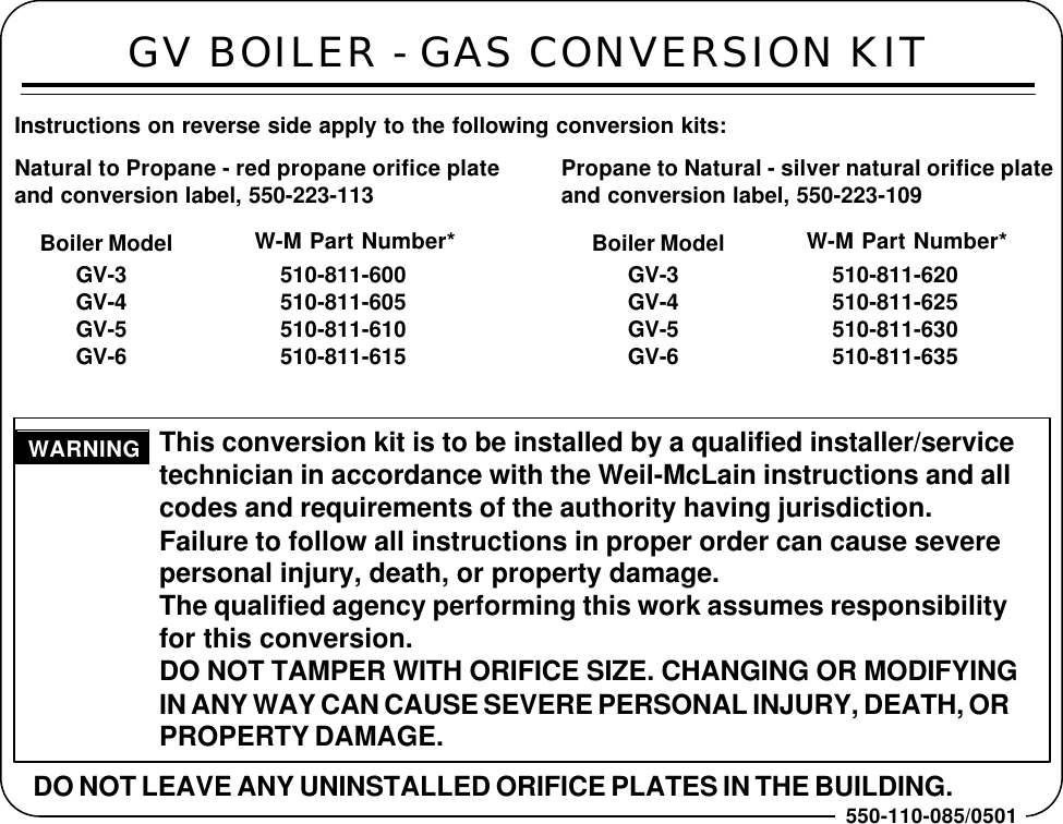 Page 1 of 2 - Weil-Mclain Weil-Mclain-Gas-Conversion-Kit-Gv-3-510-811-600-Users-Manual- C  Weil-mclain-gas-conversion-kit-gv-3-510-811-600-users-manual