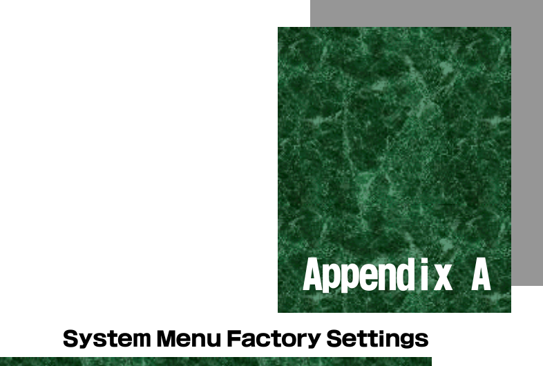 Appendix A7 System Menu Factory Settings
