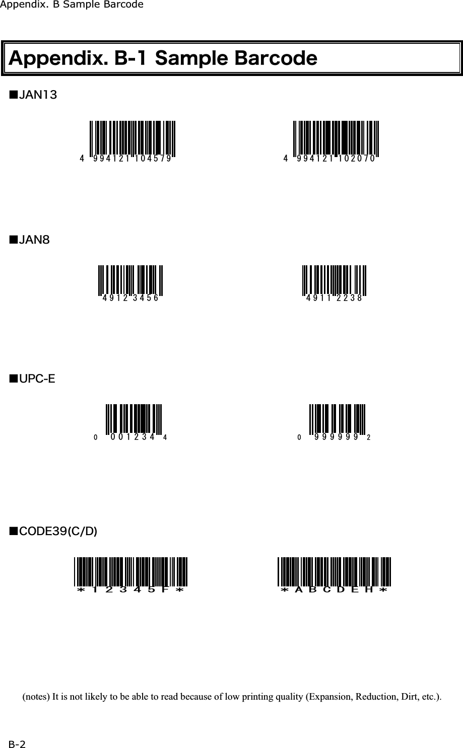 Appendix. B Sample Barcode B-2&Aacute;&eth;&eth;&aring;&icirc;&auml;&eacute;&oslash;&reg;&Acirc;&plusmn;&Oacute;&aacute;&iacute;&eth;&igrave;&aring;&Acirc;&aacute;&ograve;&atilde;&iuml;&auml;&aring;Ǫ&Ecirc;&Aacute;&Icirc;&plusmn;&sup3;     Ǫ&Ecirc;&Aacute;&Icirc;&cedil;   Ǫ&Otilde;&ETH;&Atilde;&Aring;    Ǫ&Atilde;&Iuml;&Auml;&Aring;&sup3;&sup1;&uml;&Atilde;&macr;&Auml;&copy;( #$%&amp;'*(notes) It is not likely to be able to read because of low printing quality (Expansion, Reduction, Dirt, etc.). 