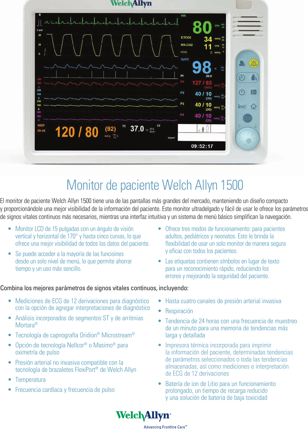 Page 1 of 2 - Welch-Allyn-Medical-Diagnostic-Equipment Welch-Allyn-Medical-Diagnostic-Equipment-Monitor-De-Paciente-1500-Users-Manual-  Welch-allyn-medical-diagnostic-equipment-monitor-de-paciente-1500-users-manual