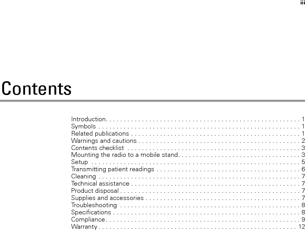 iv Contents Welch Allyn Spot Vital Signs LXi radio accessory