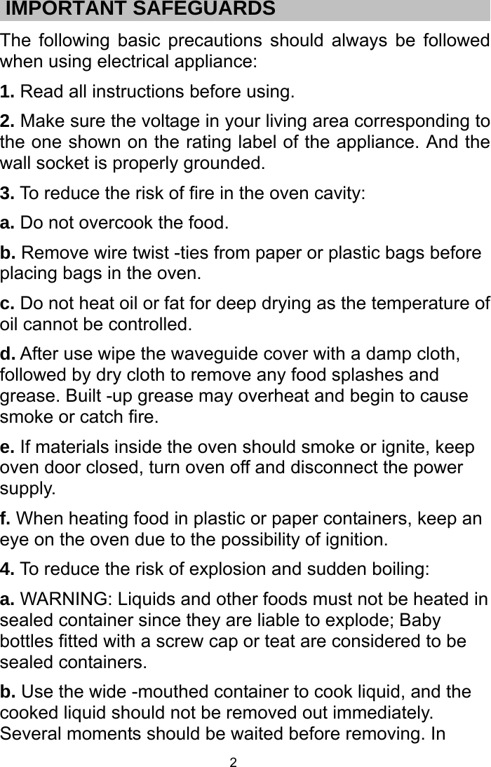 Page 2 of Welly Electrical Appliances DW20UX40 Microwave Oven User Manual 4 