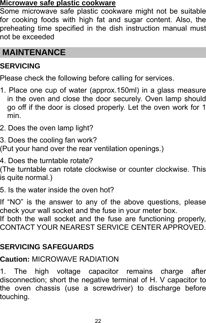 Page 22 of Welly Electrical Appliances DW20UX40 Microwave Oven User Manual 4 
