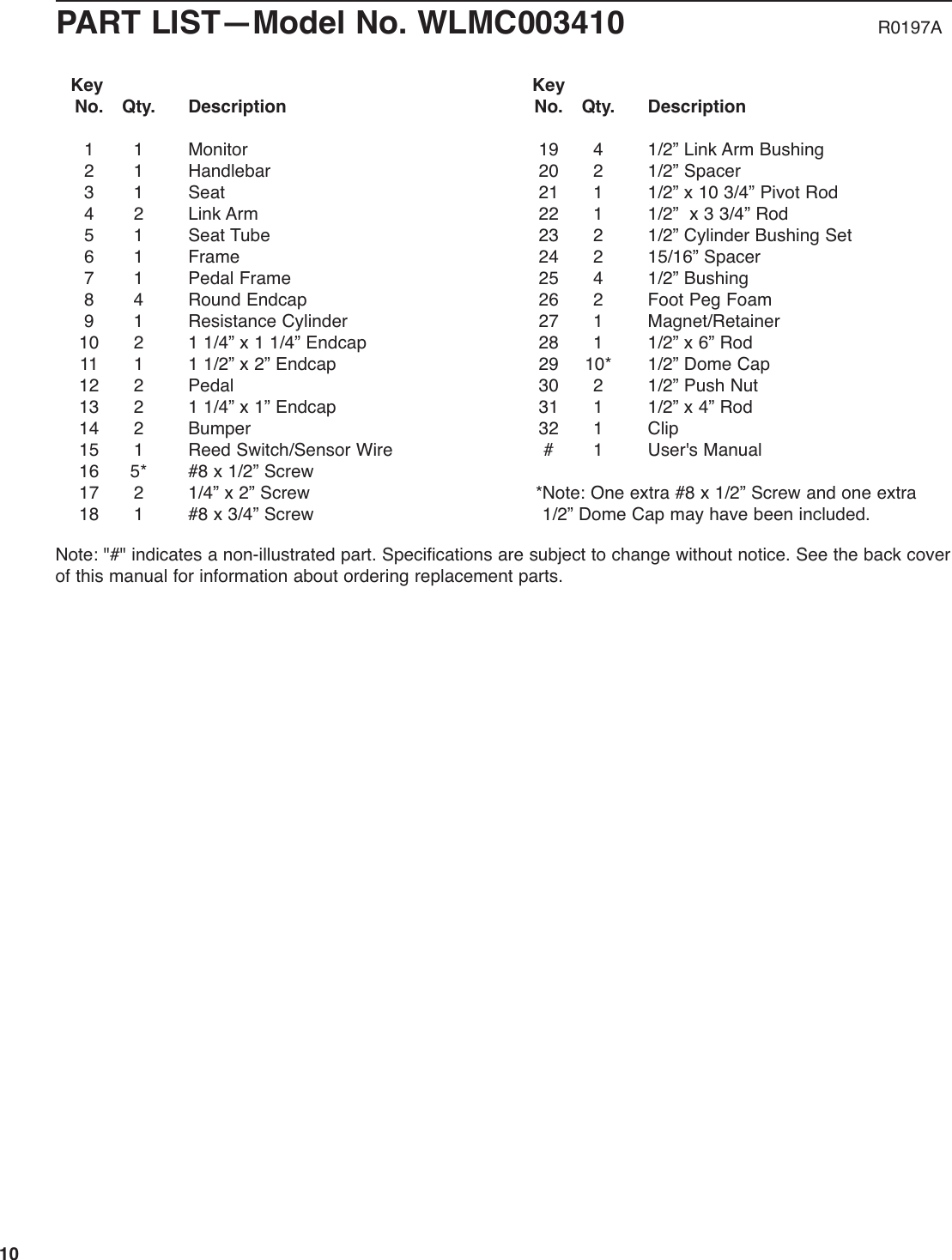 Page 10 of 12 - Weslo Weslo-Wlmc003410-Owners-Manual 285430