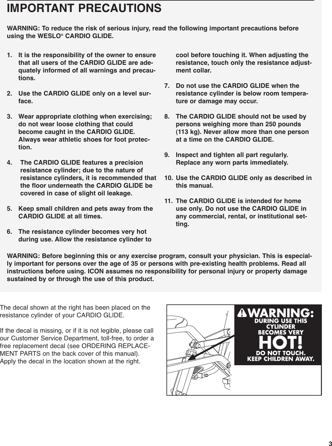 Page 3 of 12 - Weslo Weslo-Wlmc003410-Owners-Manual 285430