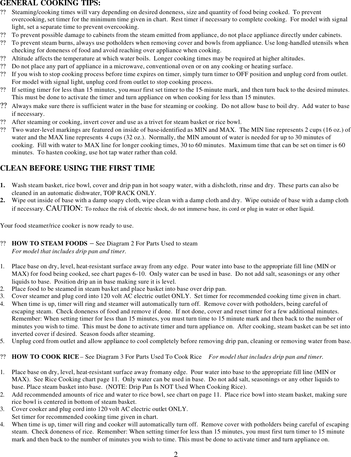 Page 2 of 7 - Westbend Westbend-86600-Steamer-Owner-S-Manual Steamer Book