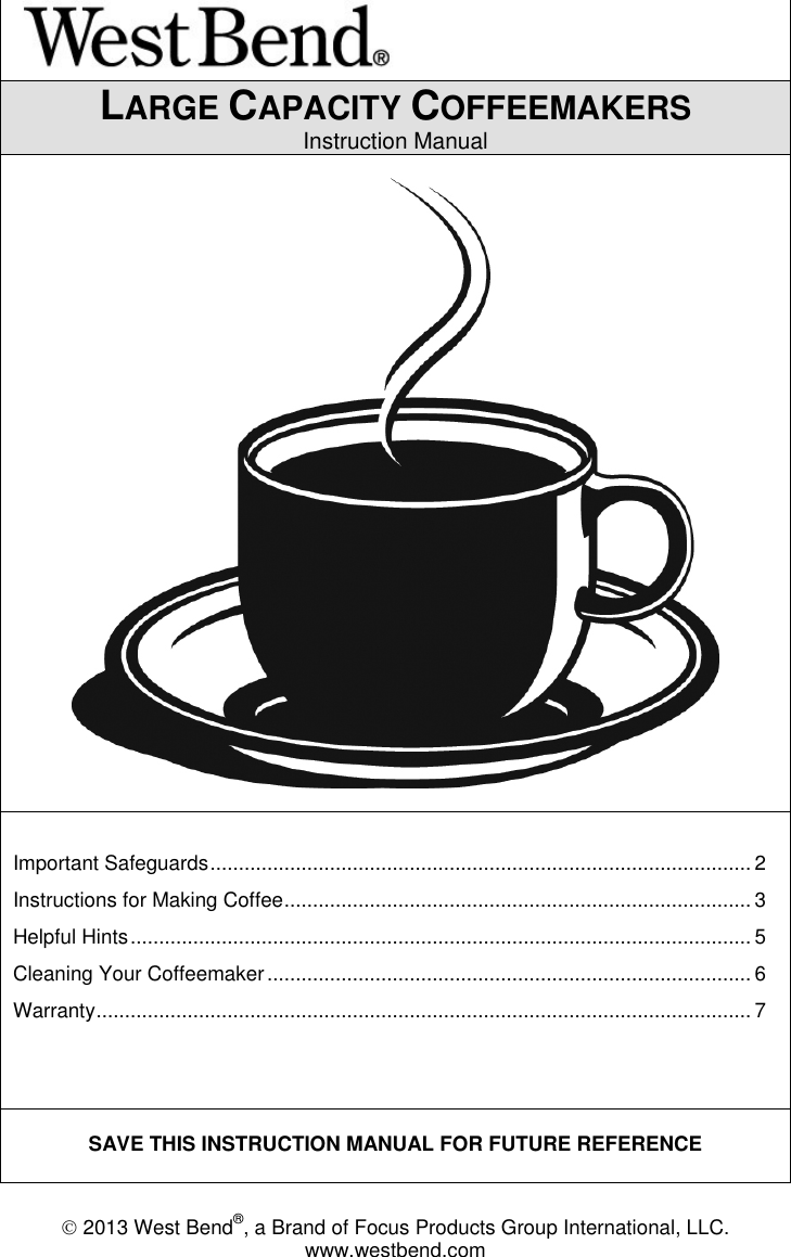 Westbend Large Capacity Coffeemakers 33600 Users Manual L5613E_Large