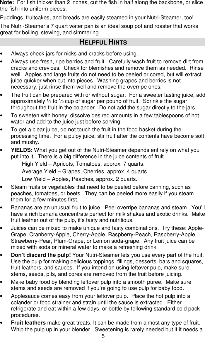 Page 5 of 12 - Westbend Westbend-N12-Steam-Juicer-Owner-S-Manual - L5725B_NutriSteamer_N12_ENG