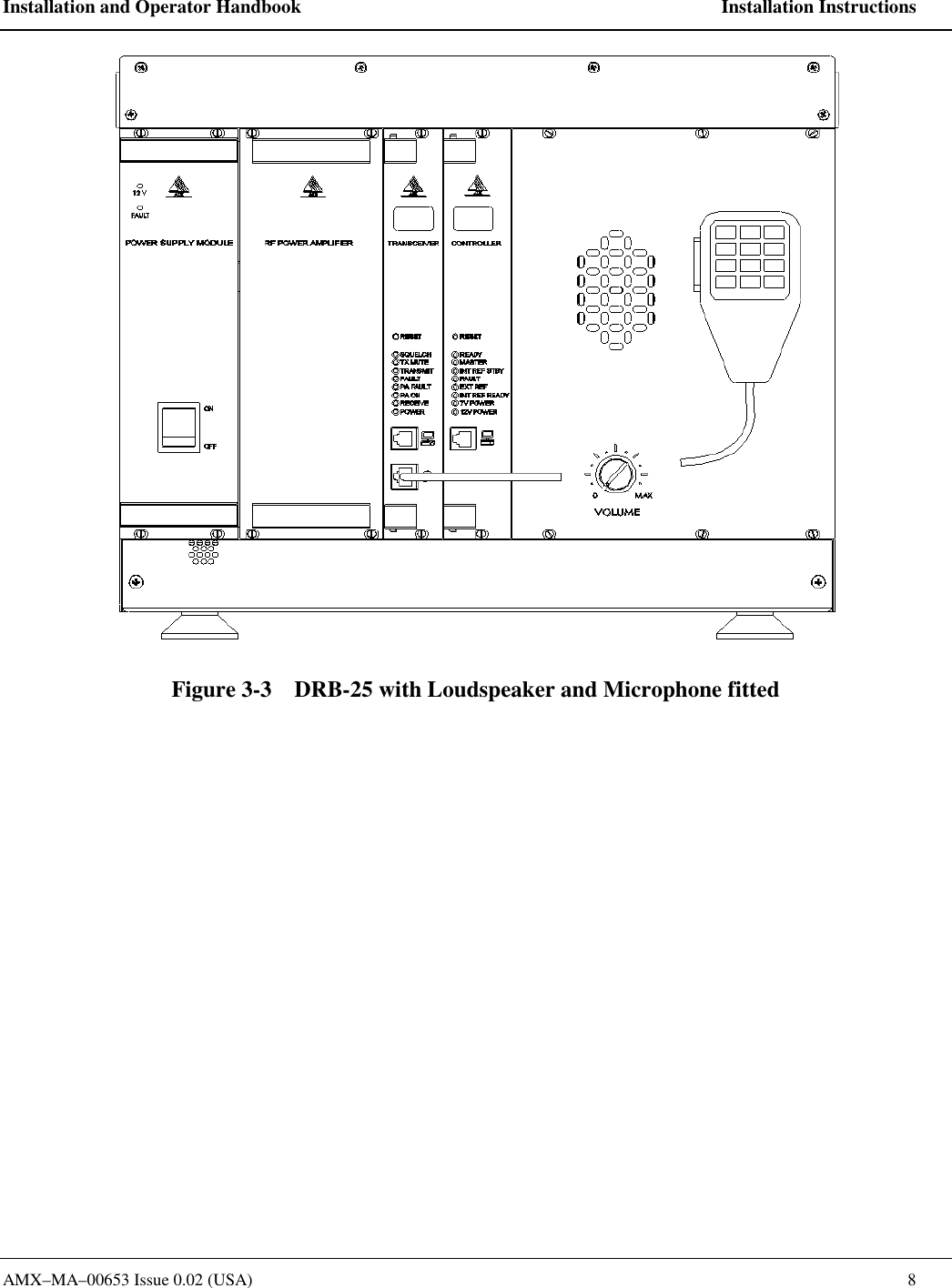 Installation and Operator Handbook    Installation Instructions AMX&ndash;MA&ndash;00653 Issue 0.02 (USA)    8  Figure 3-3    DRB-25 with Loudspeaker and Microphone fitted 