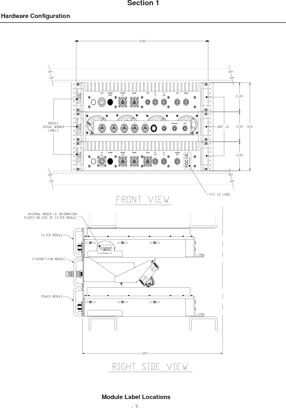 - 7-Section 1Module Label LocationsHardware ConfigurationPOWER POWEROUTSIGNALINDC DLOUTULIN ANTDONORFANSMODEMDASULOUTINDLGPSSIGNALPOWERINFAULTPOWER/COMEDHFCGBAEDHFCGBA16-11VEAM 0ABEDHFCGBAABGCFHDE EDHFCGBAESN #: Model #: www.cel lular special ties.comModel #: Serial #: Item #: Item #: Serial #: Model #: Model #: Serial #: Item #: 45321 COM1DC BLOCK