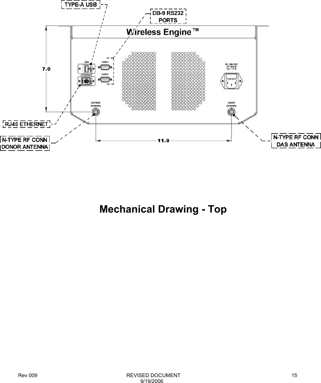 Rev 009                                                              REVISED DOCUMENT 9/19/2006 15                        Mechanical Drawing - Top 