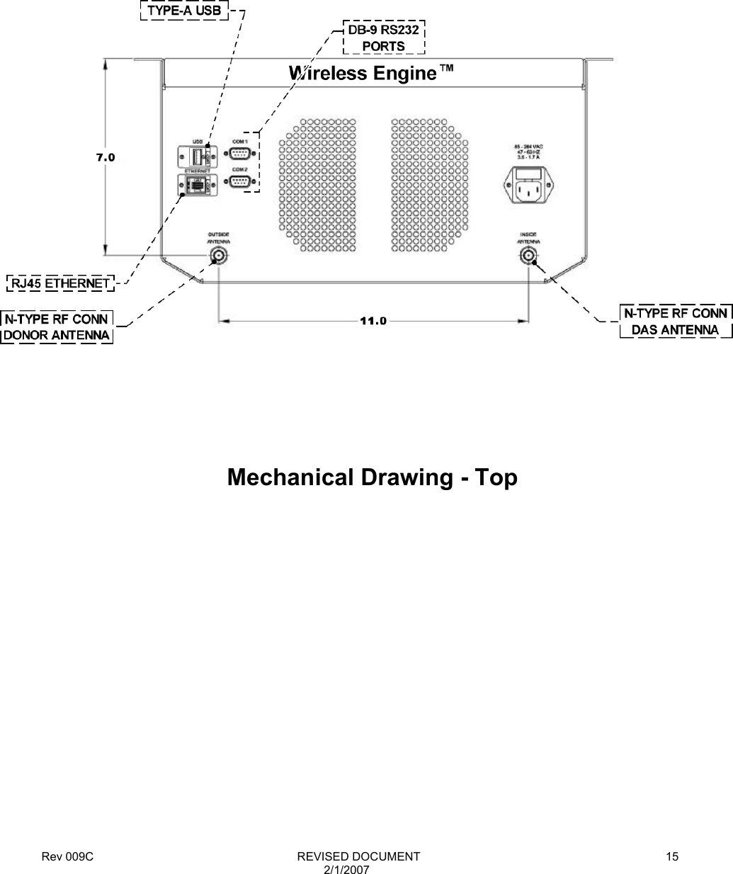 Rev 009C                                                              REVISED DOCUMENT 2/1/2007 15                        Mechanical Drawing - Top 