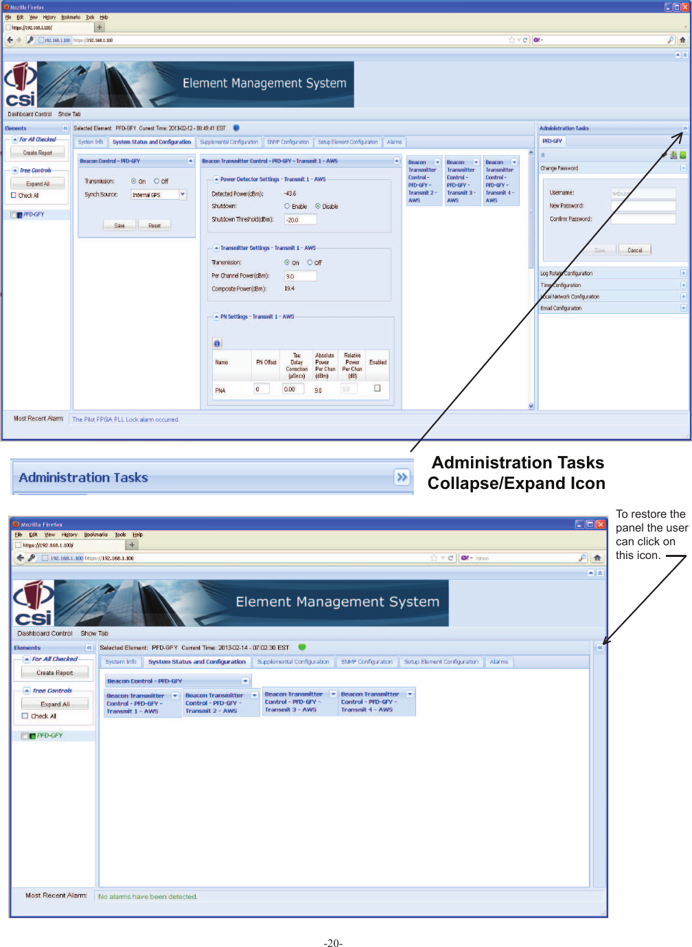 -20-  Administration Tasks Collapse/Expand IconTo restore the panel the user can click on this icon.