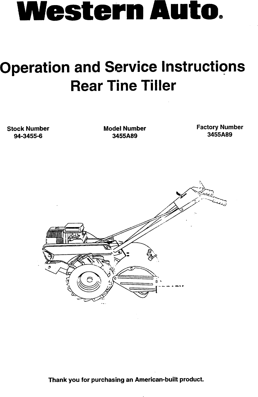 Western Auto 3455A89 User Manual REAR TINE TILLER Manuals And Guides ...