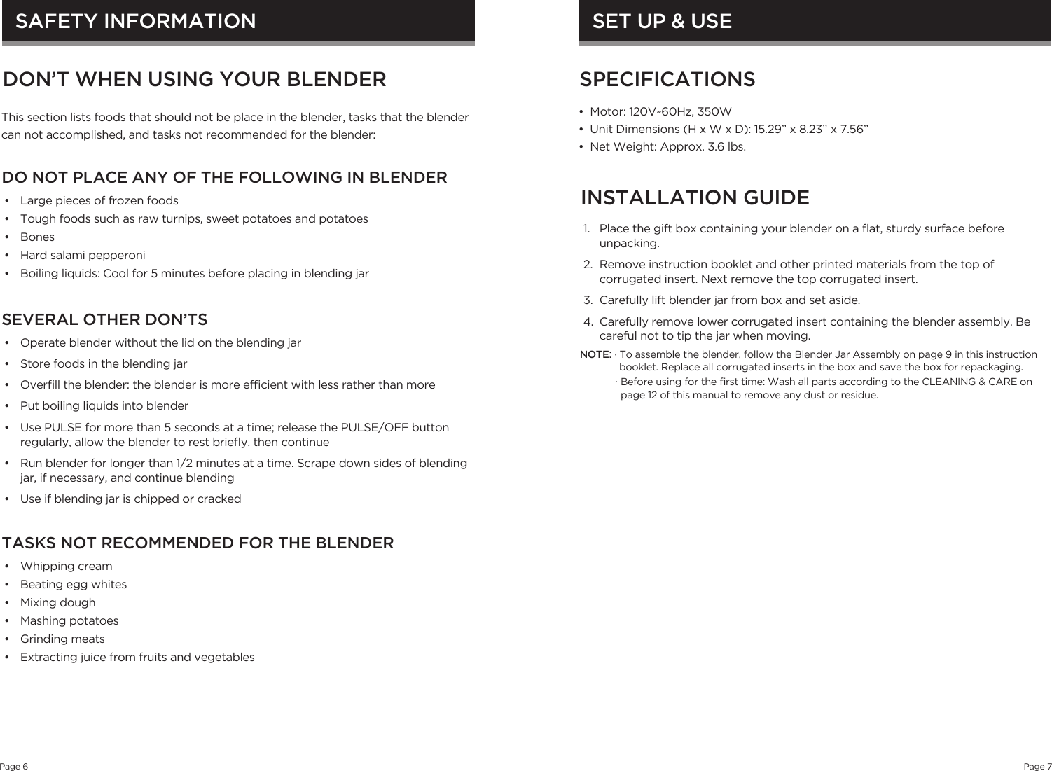 Page 4 of 9 - Westinghouse WBL1130B Blender Manual 072913 User  To The 777d276c-b26b-475a-bcd8-dfdbb159539d