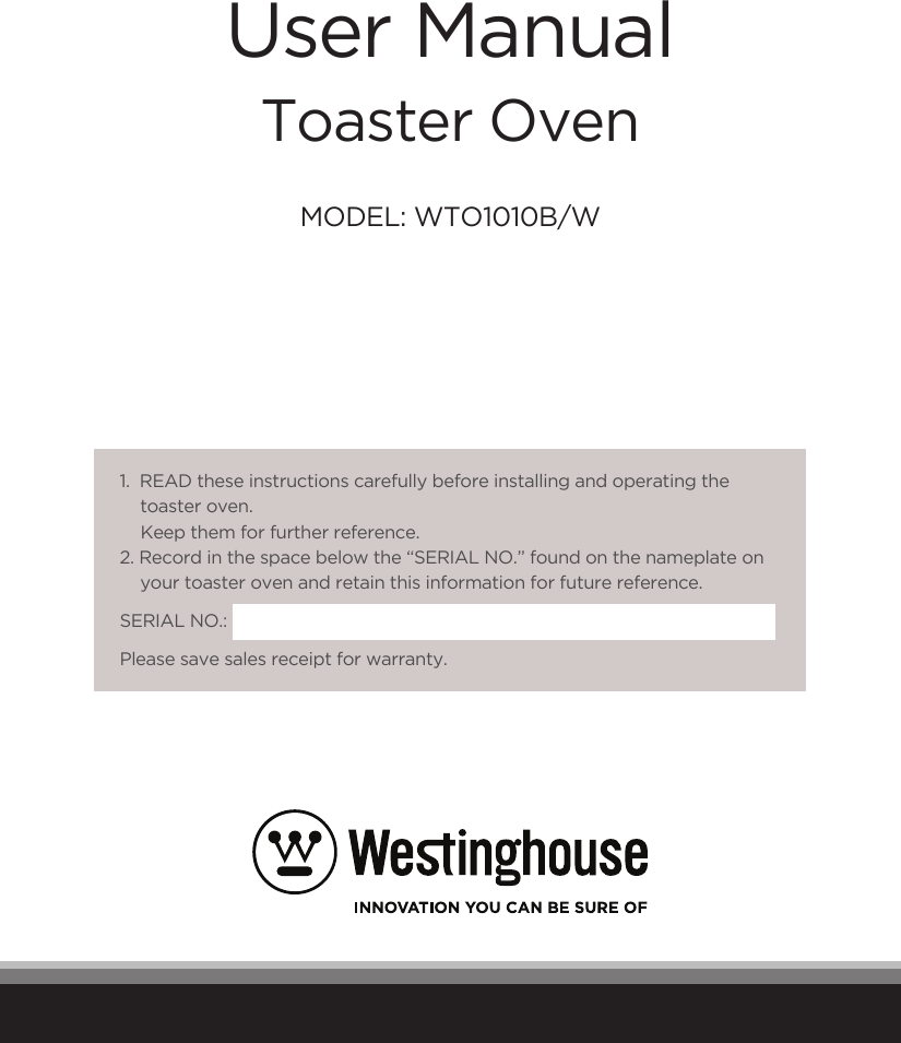 Page 1 of 7 - Westinghouse WTO1010B Toaster Oven Manual User To The 6693806a-aade-4b3a-a488-7ddcd1a4ba3a