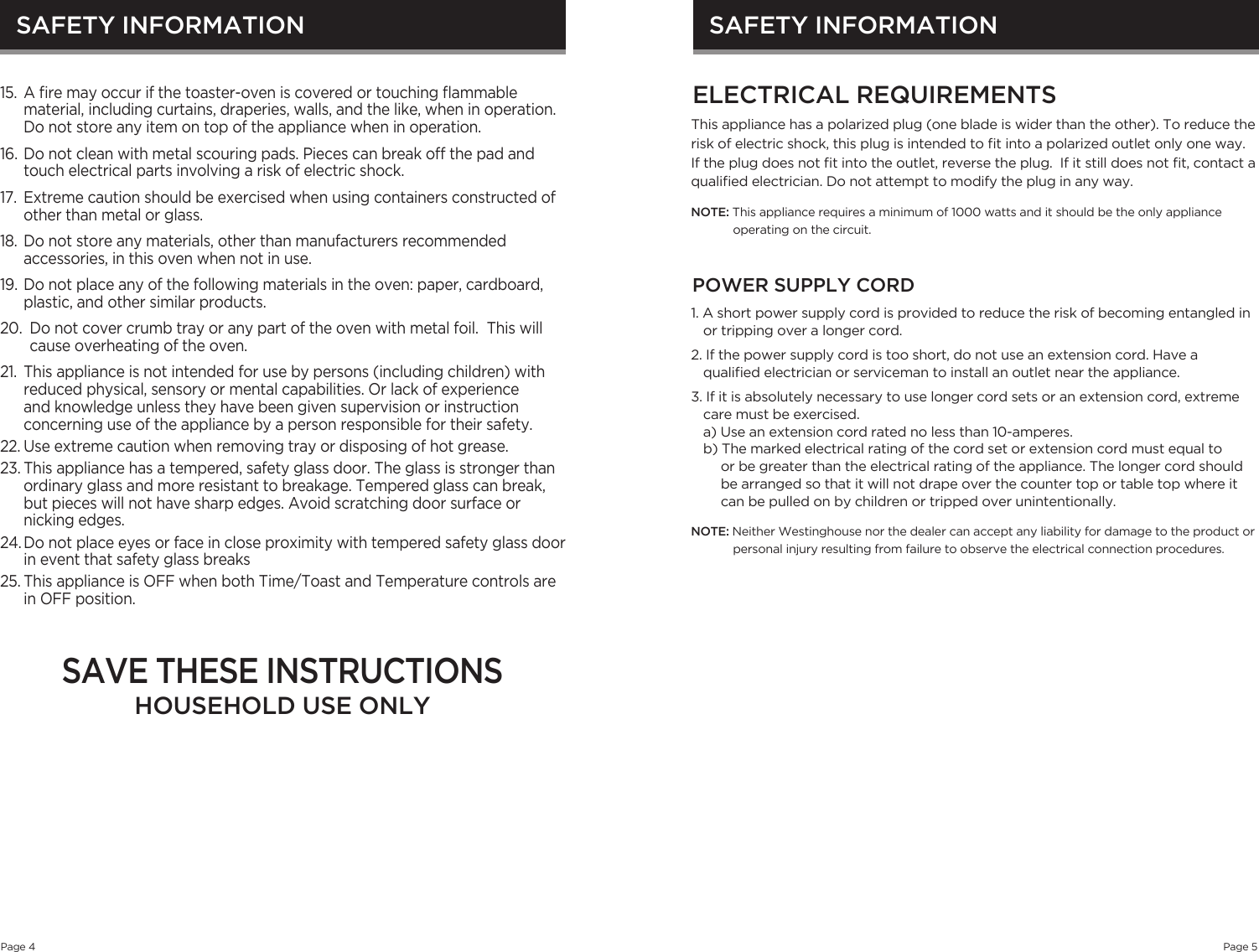Page 3 of 7 - Westinghouse WTO1010B Toaster Oven Manual User To The 6693806a-aade-4b3a-a488-7ddcd1a4ba3a
