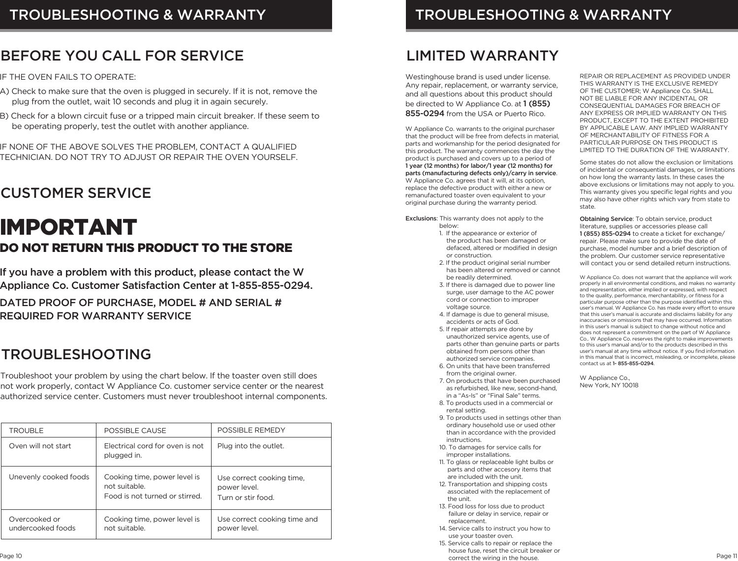 Page 6 of 7 - Westinghouse WTO1010B Toaster Oven Manual User To The 6693806a-aade-4b3a-a488-7ddcd1a4ba3a