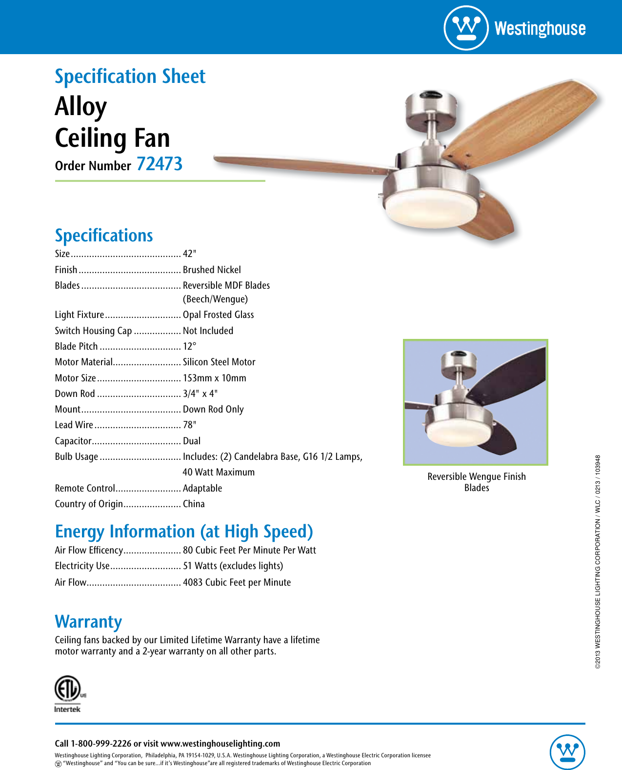 Page 1 of 1 - Westinghouse Westinghouse-Alloy-42-Inch-Reversible-Three-Blade-Indoor-Ceiling-Fan-7247300-Specification-Sheet-  Westinghouse-alloy-42-inch-reversible-three-blade-indoor-ceiling-fan-7247300-specification-sheet