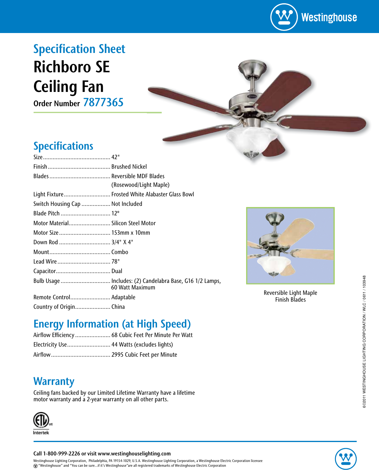 Ceiling Fan Blade Pitch Information Sheet