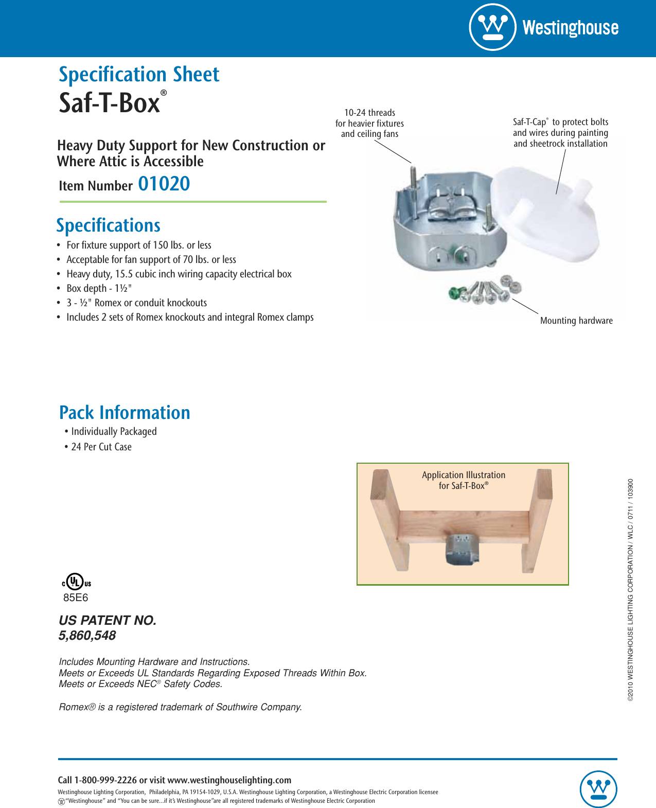 Westinghouse Saf T Box 1 2 Inch Deep 0102000 Specification Sheet