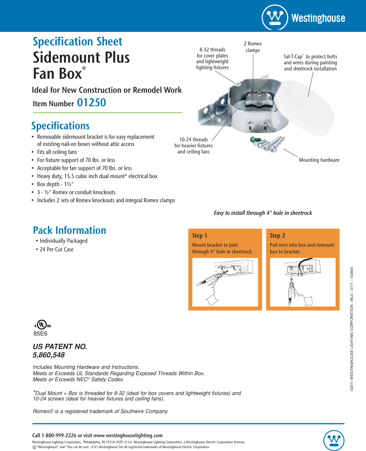 Page 1 of 1 - Westinghouse Westinghouse-Sidemount-Plus-Fan-Box-0125000-Specification-Sheet-  Westinghouse-sidemount-plus-fan-box-0125000-specification-sheet