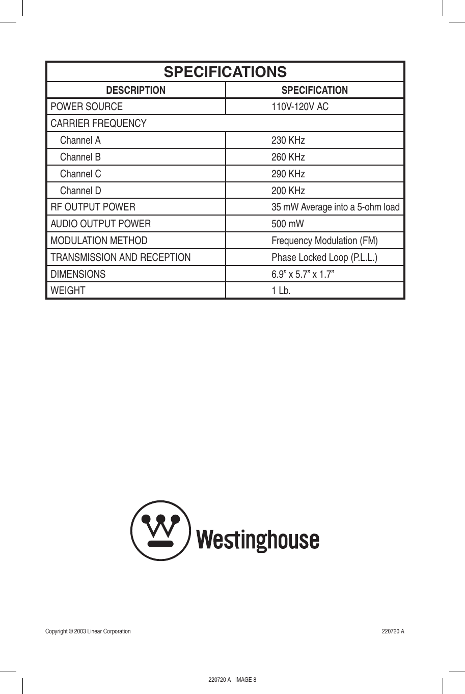 Page 8 of 8 - Westinghouse Westinghouse-Whi-4Cupg-Users-Manual- 220720A Westinghouse-whi-4cupg-users-manual