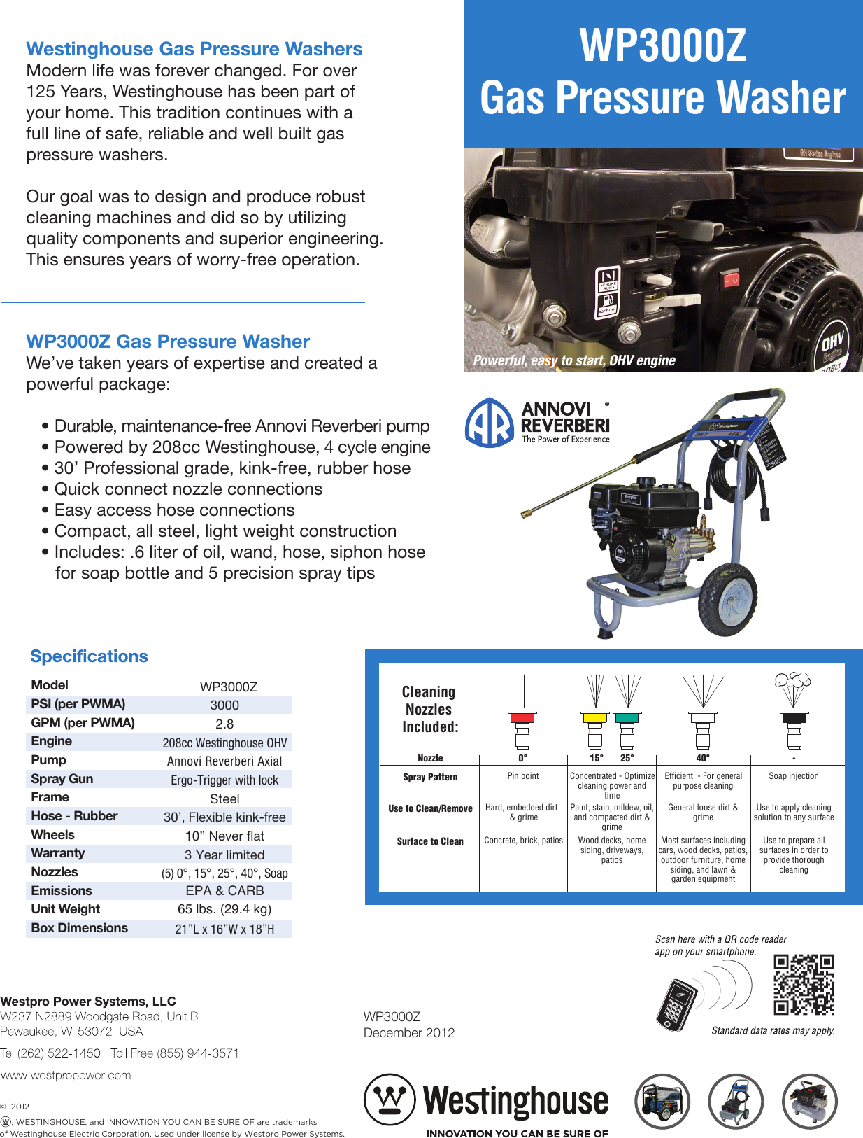 Page 1 of 1 - Westinghouse Westinghouse-Wp3000Z-Specification-Sheet- Pg 2 WP2800 2013 Text  Westinghouse-wp3000z-specification-sheet