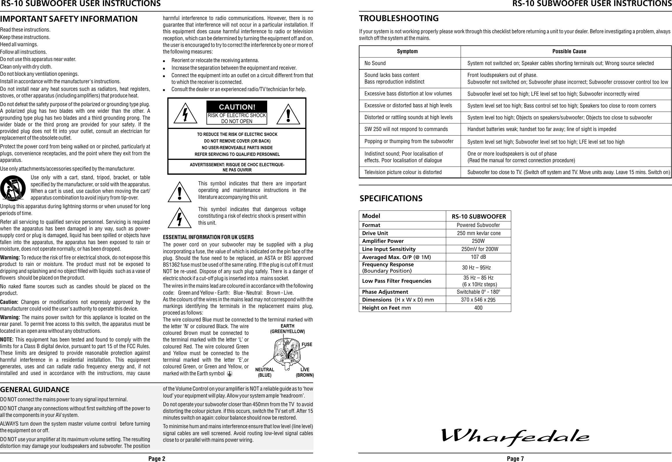 Page 2 of 4 - Wharfedale Wharfedale-Subwoofer-Rs-10-Users-Manual- RS-10 Sub3  Wharfedale-subwoofer-rs-10-users-manual