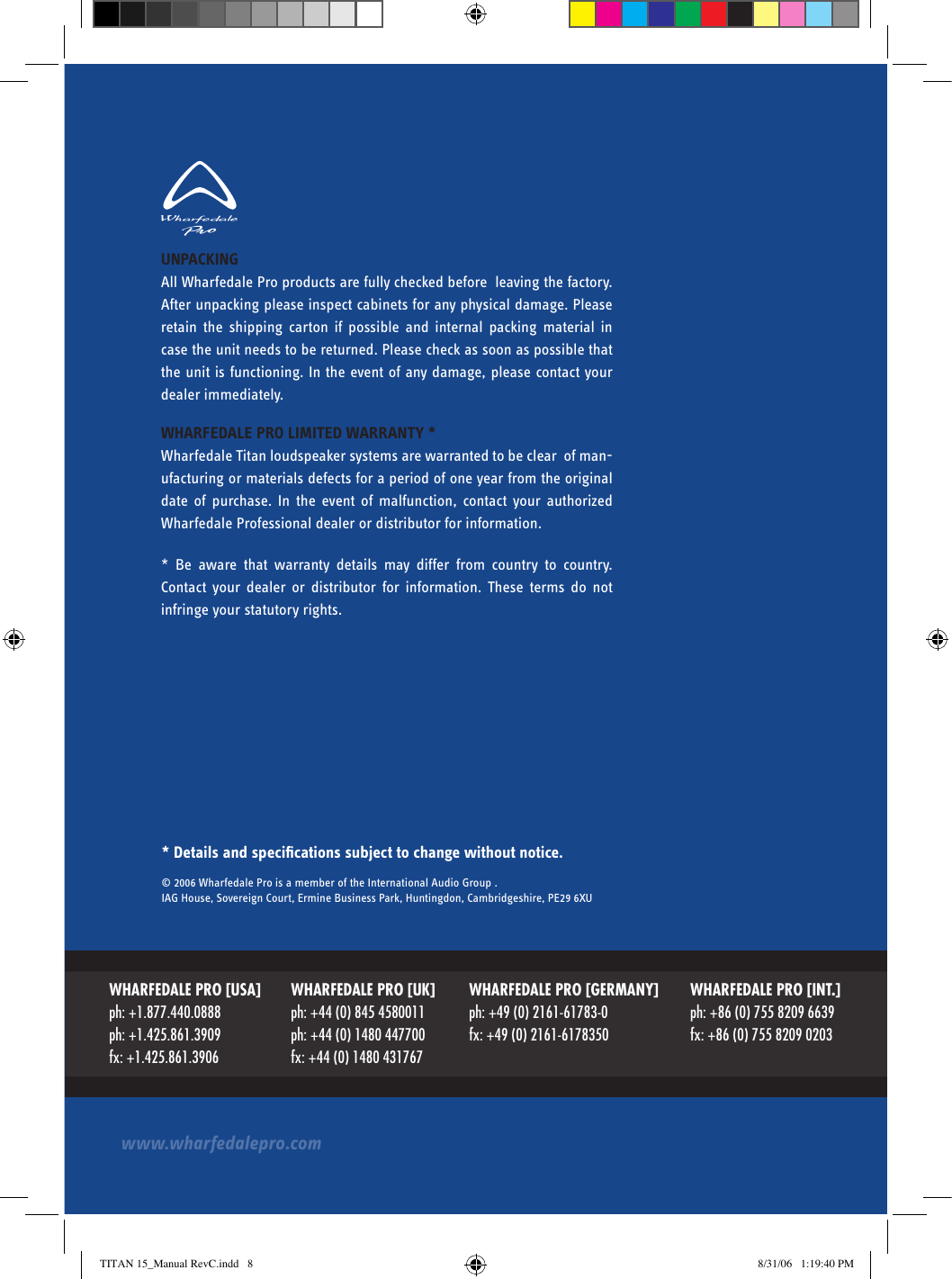 Page 8 of 8 - Wharfedale Wharfedale-Titan-15-Users-Manual-  Wharfedale-titan-15-users-manual