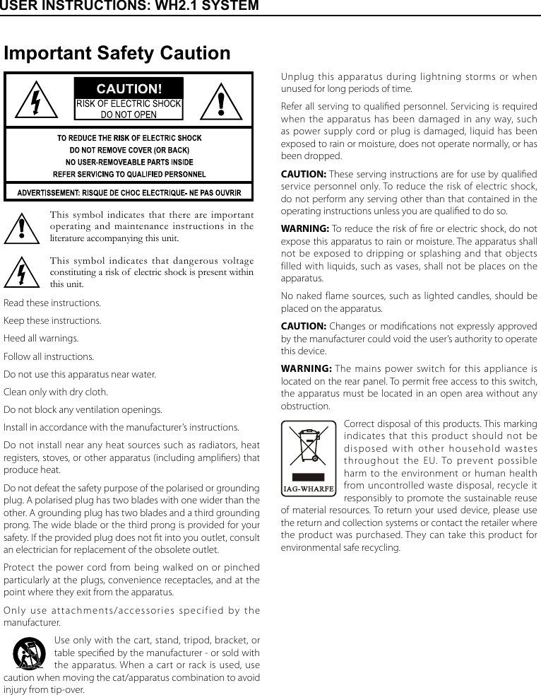 Page 2 of 8 - Wharfedale Wharfedale-Wharfedale-Wh-C-Users-Manual-  Wharfedale-wharfedale-wh-c-users-manual
