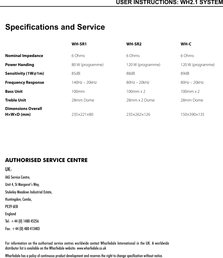 Page 7 of 8 - Wharfedale Wharfedale-Wharfedale-Wh-C-Users-Manual-  Wharfedale-wharfedale-wh-c-users-manual