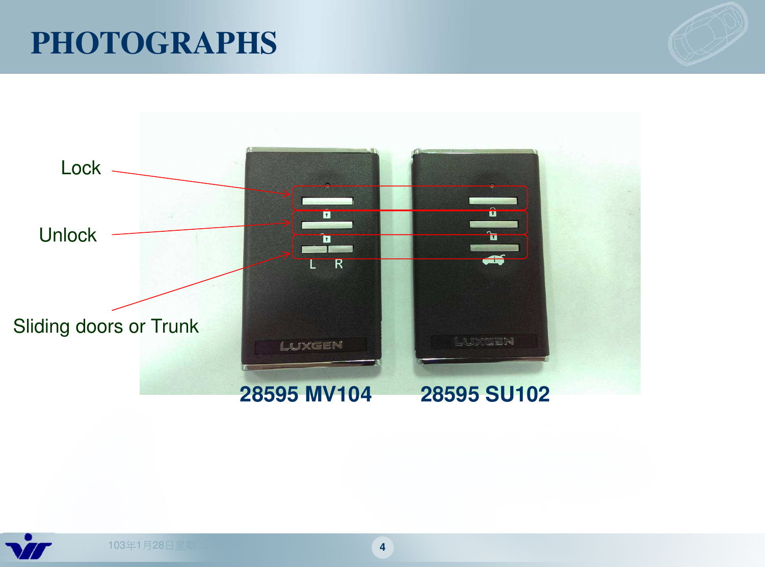 103年1月28日星期二 4PHOTOGRAPHS28595 SU10228595 MV104LockUnlockSliding doors or Trunk