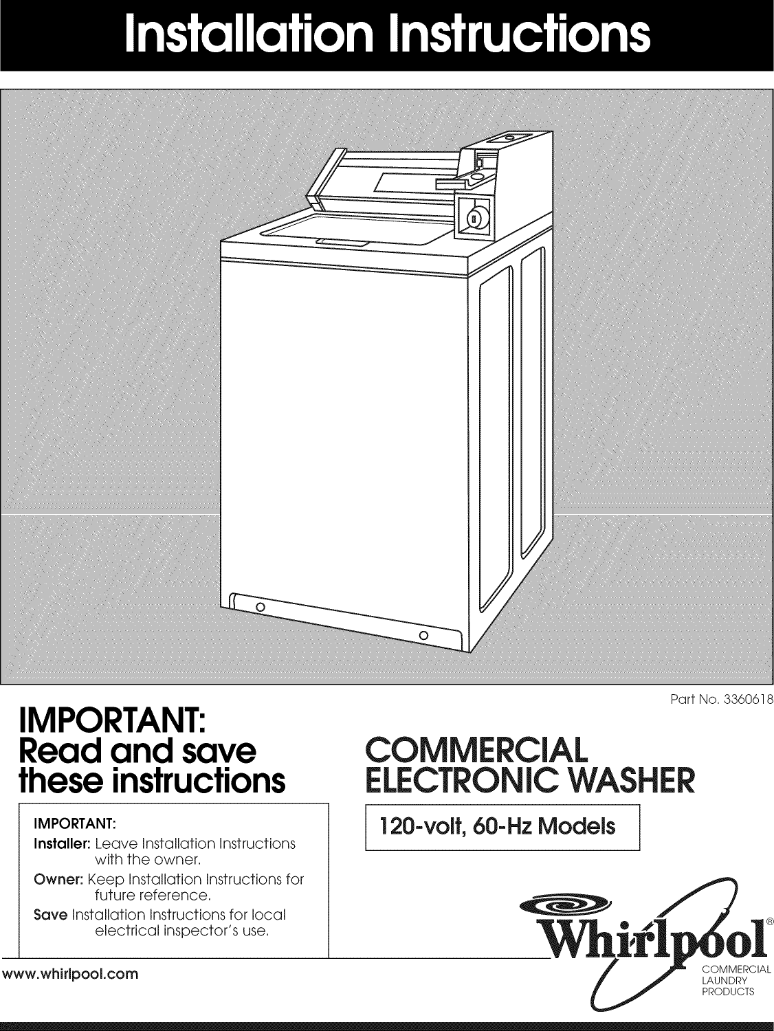 Page 1 of 8 - Whirlpool CA2762XYW0 User Manual  COMMERCIAL AUTOMATIC WASHER - Manuals And Guides 1101258L