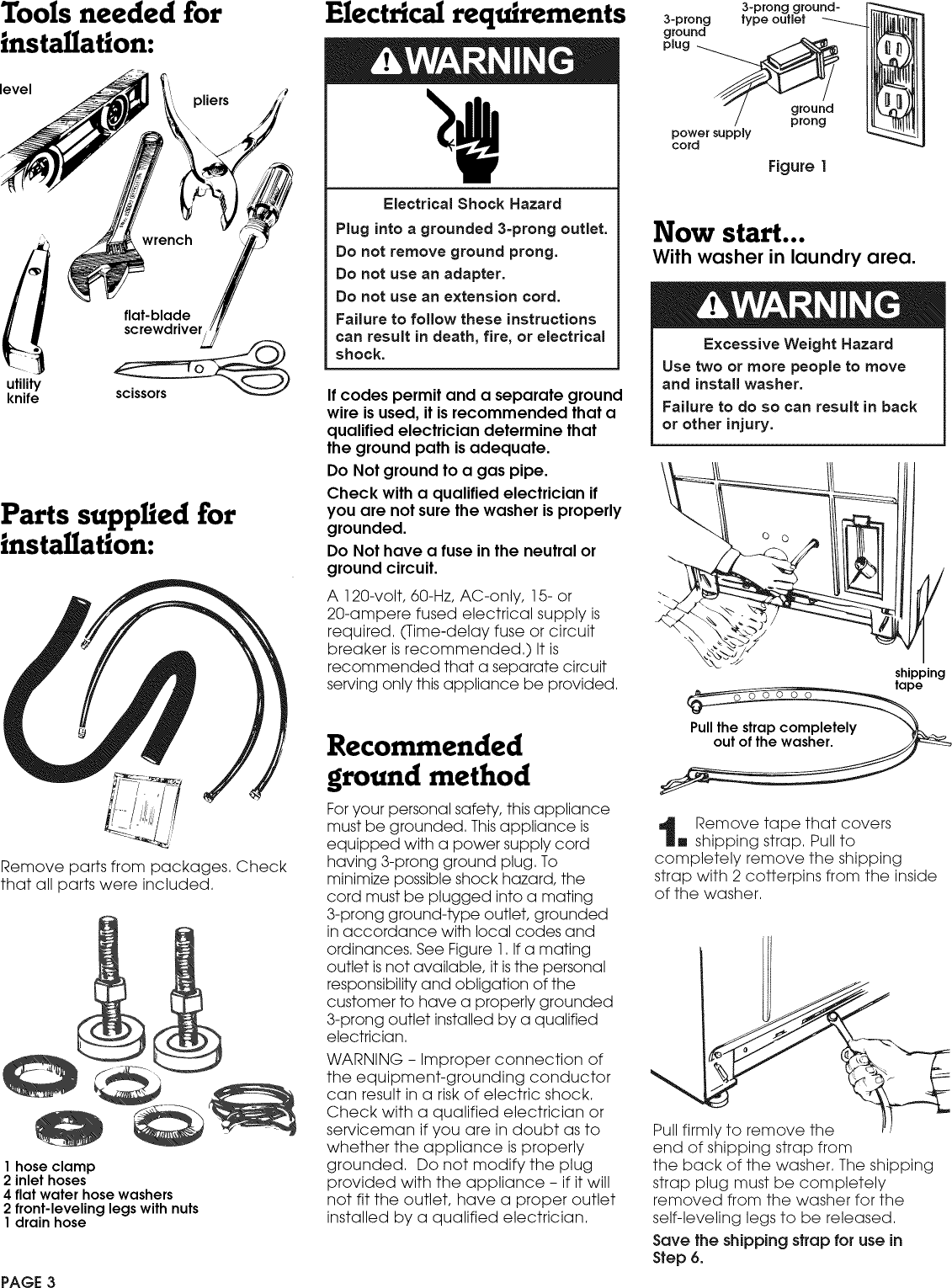 Page 3 of 8 - Whirlpool CA2762XYW0 User Manual  COMMERCIAL AUTOMATIC WASHER - Manuals And Guides 1101258L