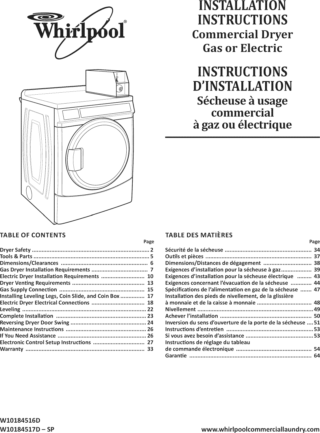 Whirlpool CED9050AW0 User Manual COMMERCIAL ELECTRIC DRYER Manuals And