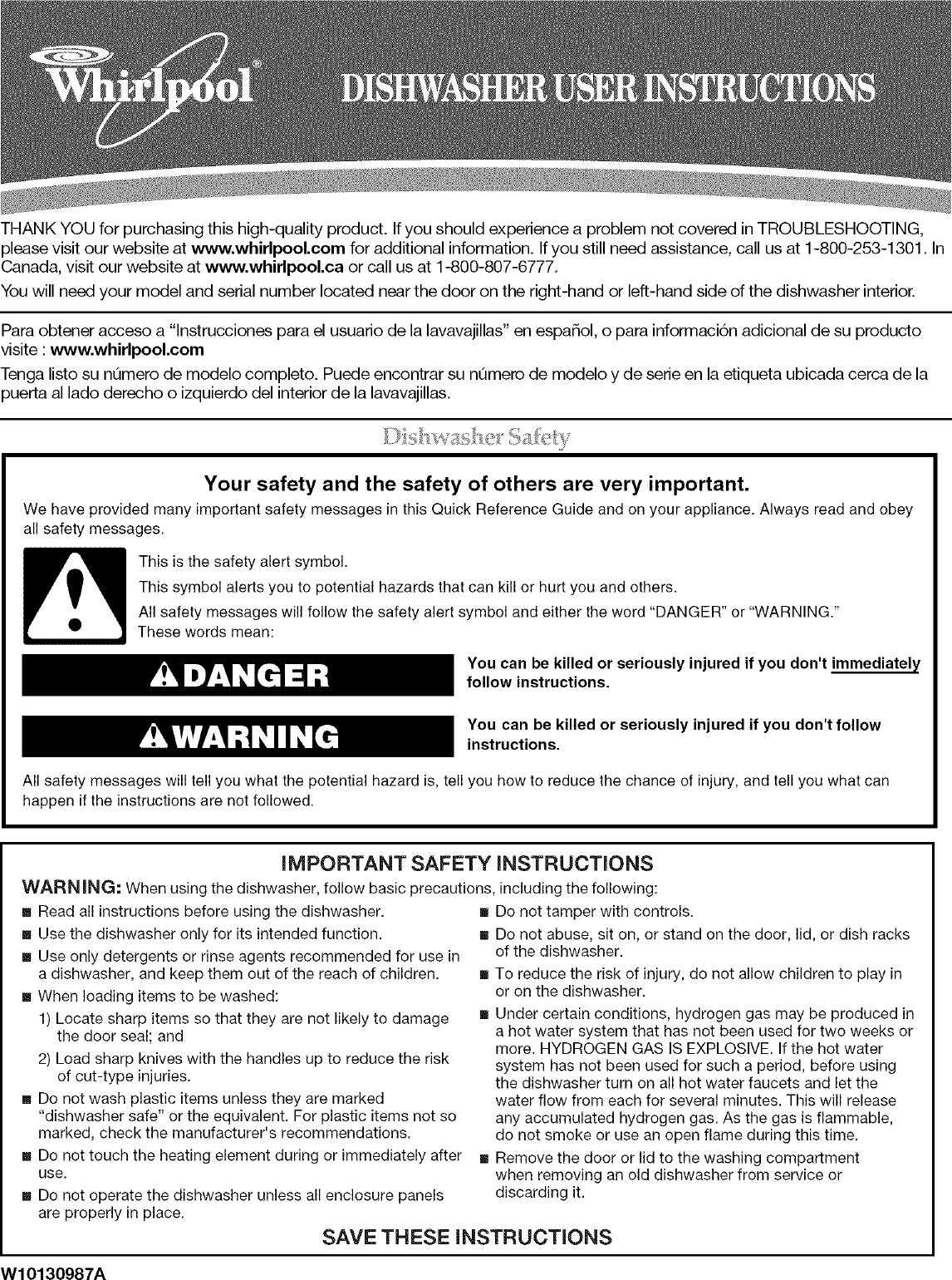 Page 1 of 12 - Whirlpool DU810SWPQ4 User Manual  UNDERCOUNTER DISHWASHER - Manuals And Guides L0711229